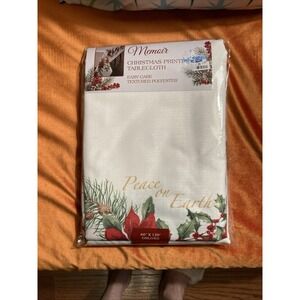 New Memoir Oblong Christmas Tablecloth Textured Red Poinsettias Holly 60X 120